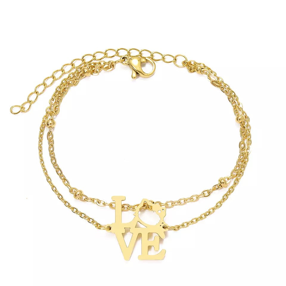 LOVE Kitty Double Layer Stainless Steel Bracelet