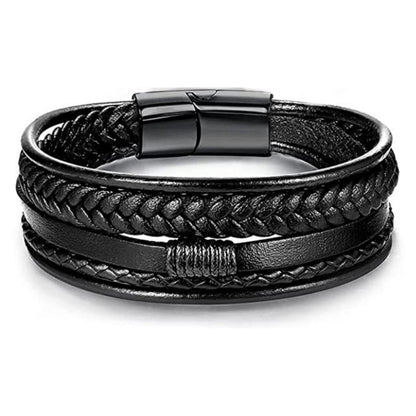 Black Leather Braided Cuff Bracelet (#BXG2031-2034)