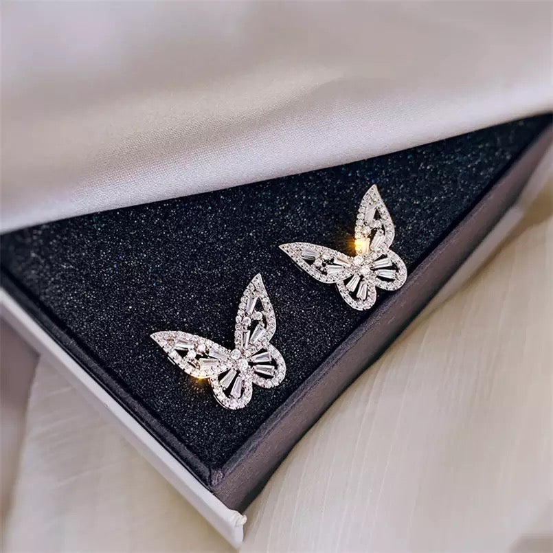 Butterfly Stud Cubic Zirconia 925 Sterling Silver Earrings