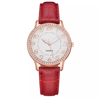 Crystal Leather Band Quartz Stainless Steel Watch for Women