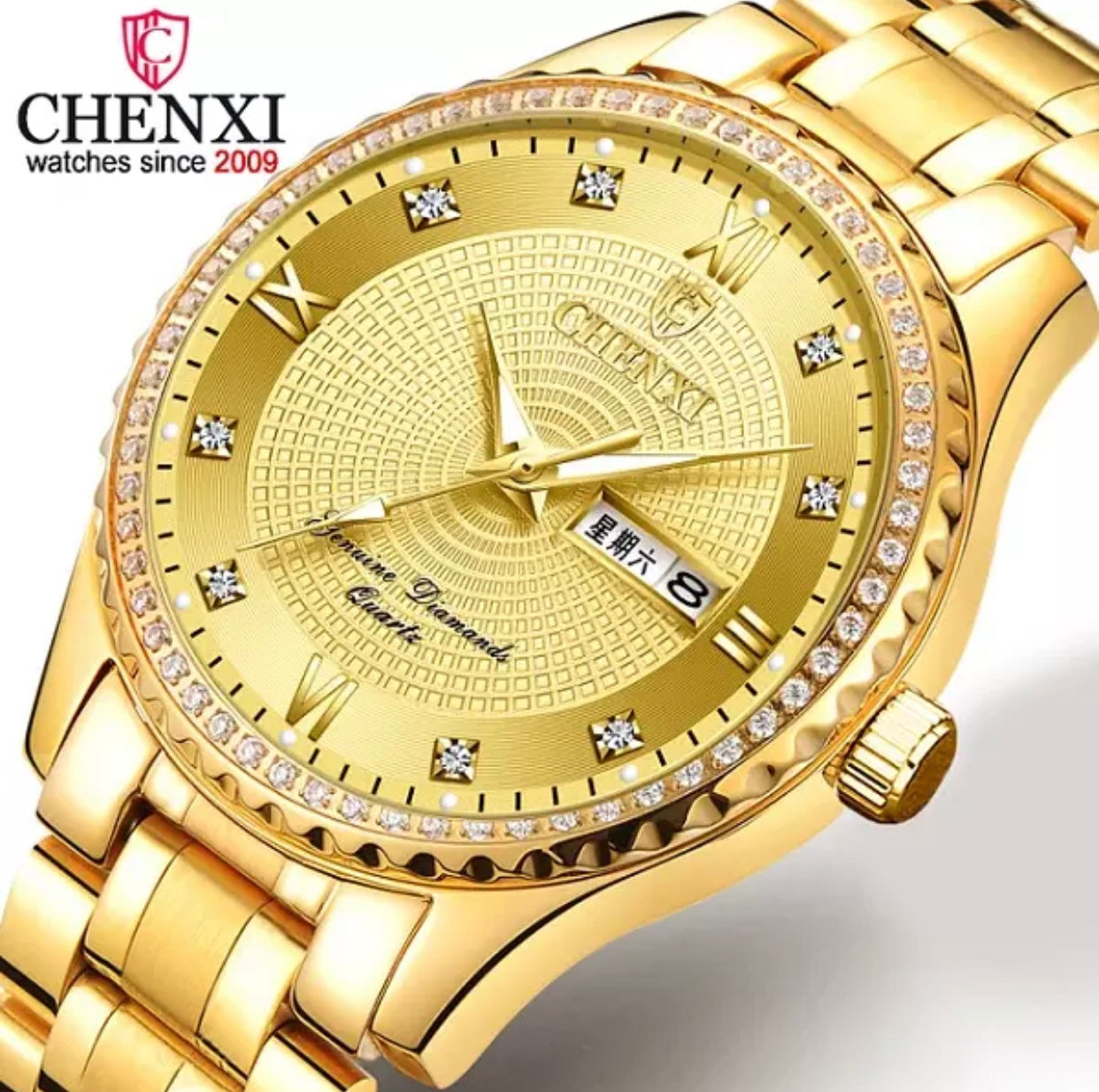 CHENXI Luxury Golden Stainless Steel Watch for Men