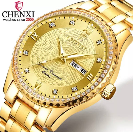 CHENXI Luxury Golden Stainless Steel Watch for Men