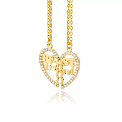 Zircon Spliced Love Heart Best Friends Stainless Steel Necklace Set