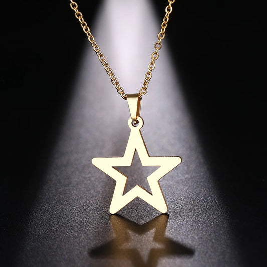 Hollow Star Gold Stainless Steel Necklace