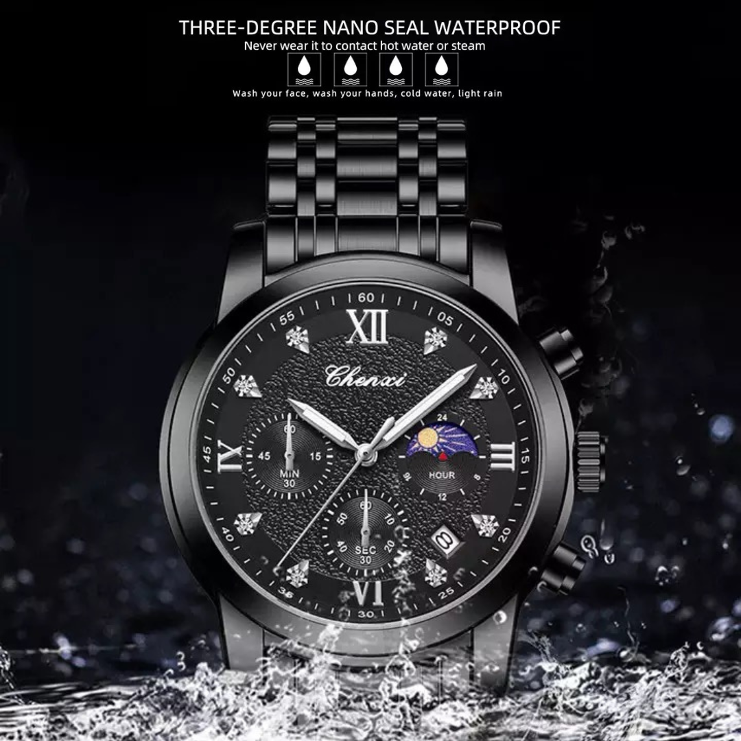 CHENXI Black Luxury Sports Stainless Steel Watch for Men