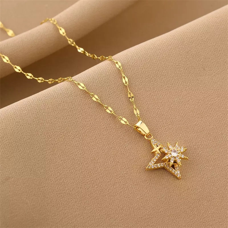 Rotatable Star Zircon Stainless Steel Necklace