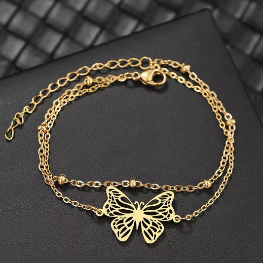 Delicate Butterfly Double Layer Stainless Steel Bracelet