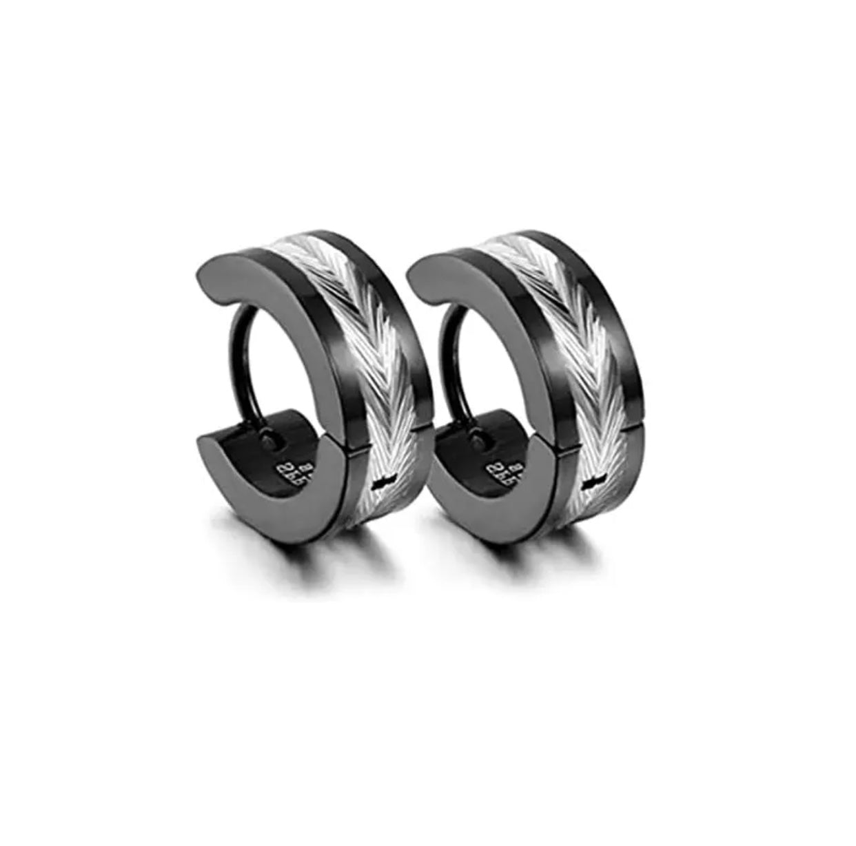 Unisex 4MM Black & Silver Inner-Streak Huggie Stainless Steel Earrings