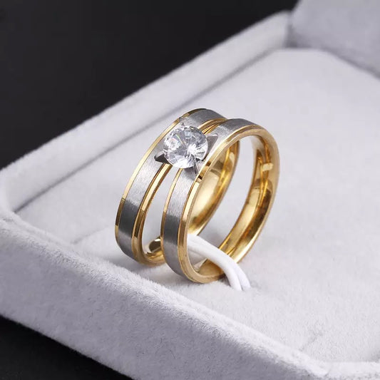 Cacana Stainless Steel Couples Ring Set (#R36)