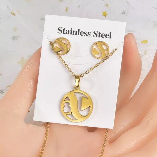 Love-Heart Stainless Steel Necklace Set Style 3
