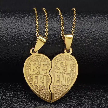 Spliced Heart Best Friends Stainless Steel Necklace Set