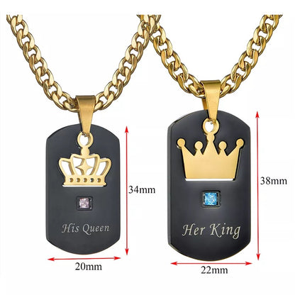 His Queen Her King Figaro Gold & Black Dog Tag Couples Necklace Set