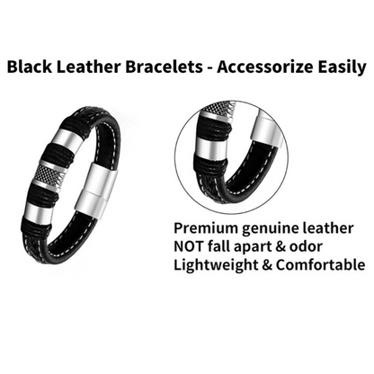 Black Leather Braided Cuff Bracelet (#BXG2031-2033)