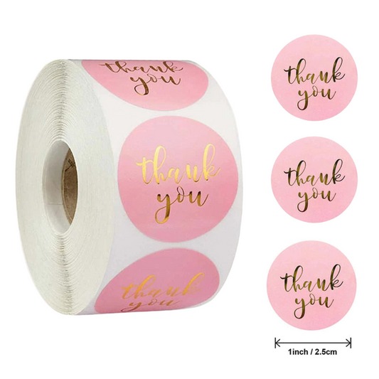 50pcs 1" Pink Thank You Stickers