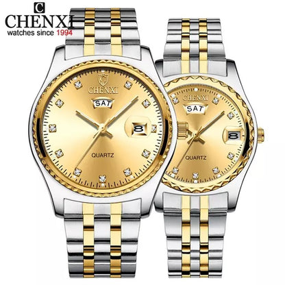 CHENXI Silver Golden 2pcs Lovers Watch Set for Couples