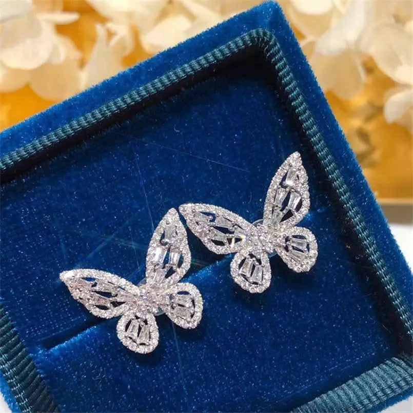 Butterfly Stud Cubic Zirconia 925 Sterling Silver Earrings