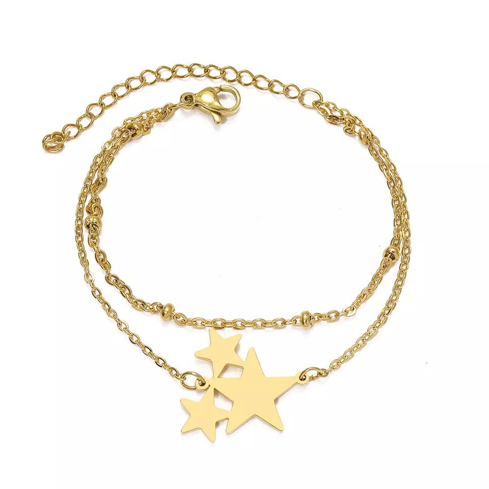 Triple Star Double Layer Stainless Steel Bracelet