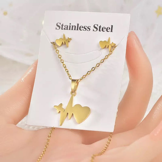 Love-Heart Stainless Steel Necklace Set Style 6