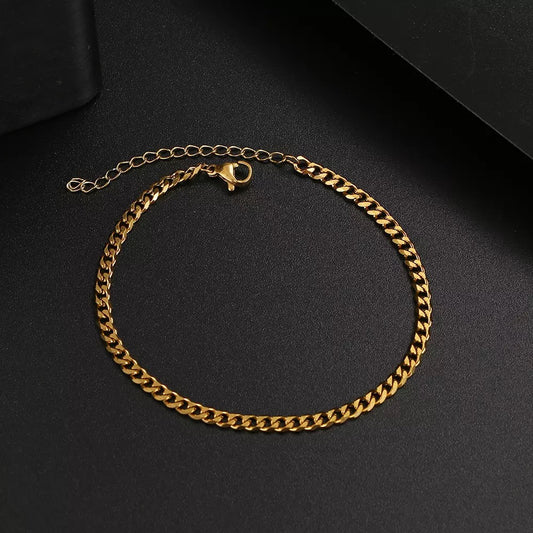 3mm Gold Unisex Basic Punk Stainless Steel Bracelet