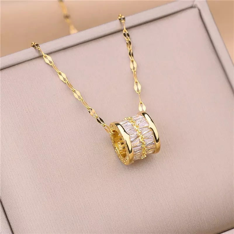 Round Zircon Crystal Stainless Steel Necklace