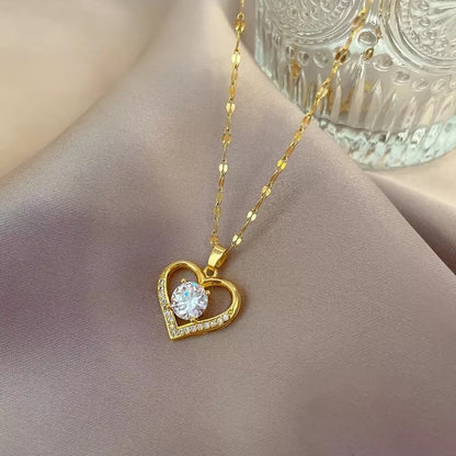 Zircon Crystal Heart Stainless Steel Necklace