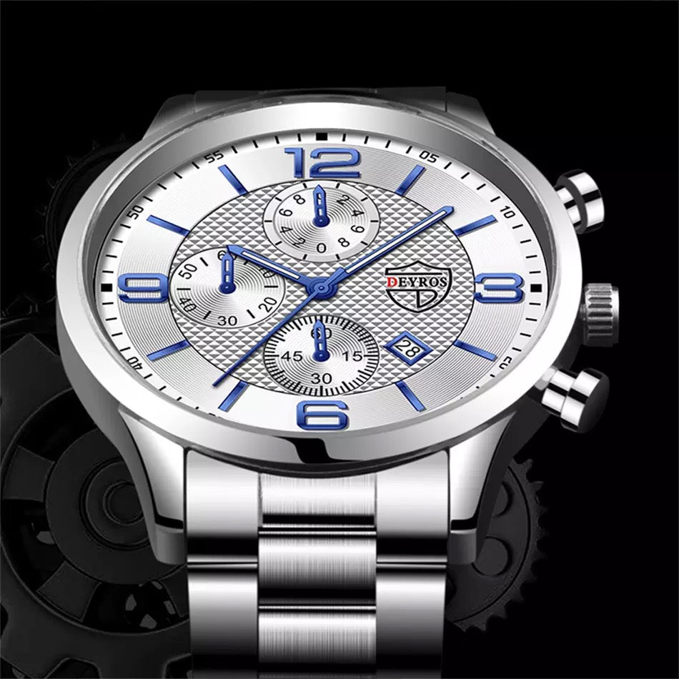 DIJANES Silver Luminous Clock Stainless Steel Watch for Men