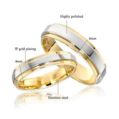 Gold with Silver Lining Stainless Steel Couples Rings