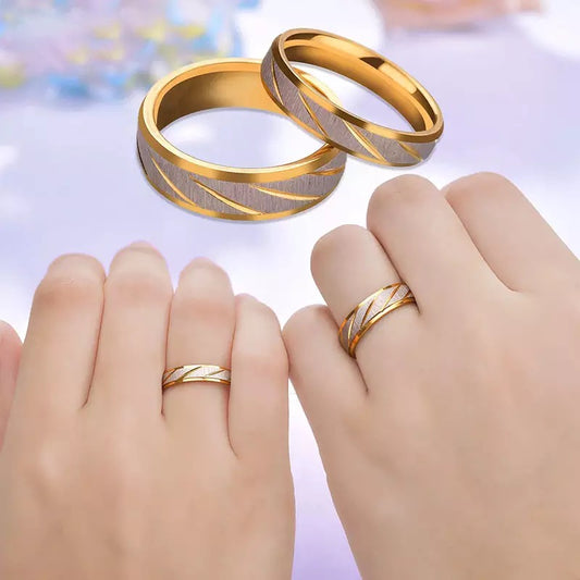 Golden Frosted Stainless Steel Couples Rings