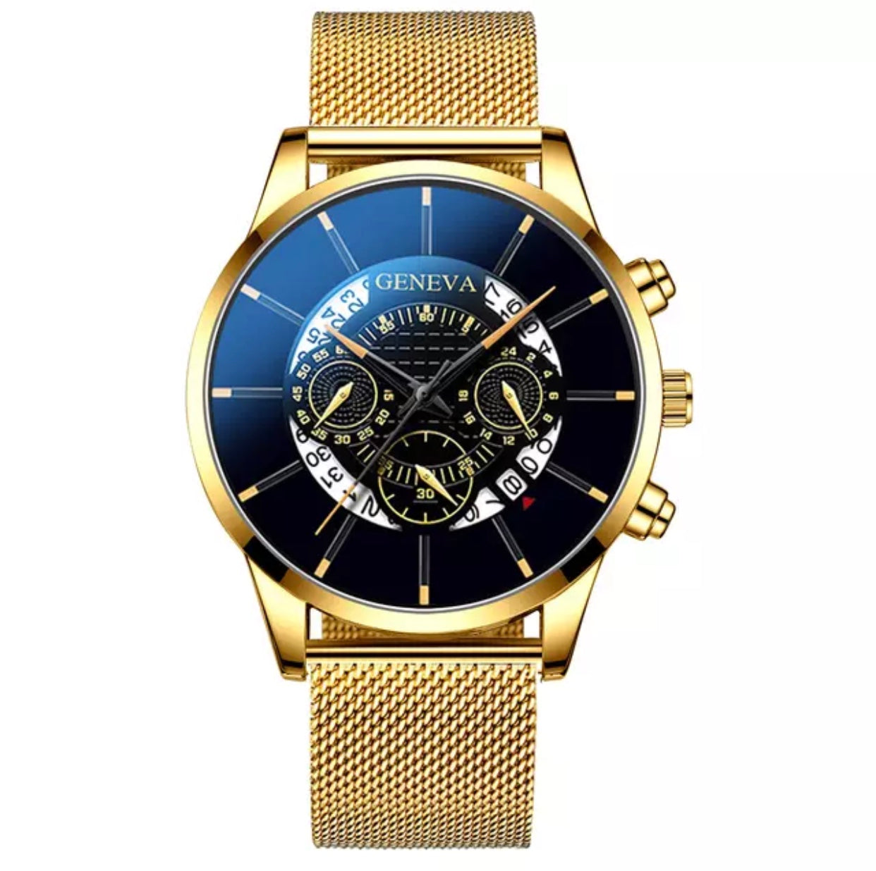 Geneva Gold Sports Mesh Stainless Steel Watch for Men