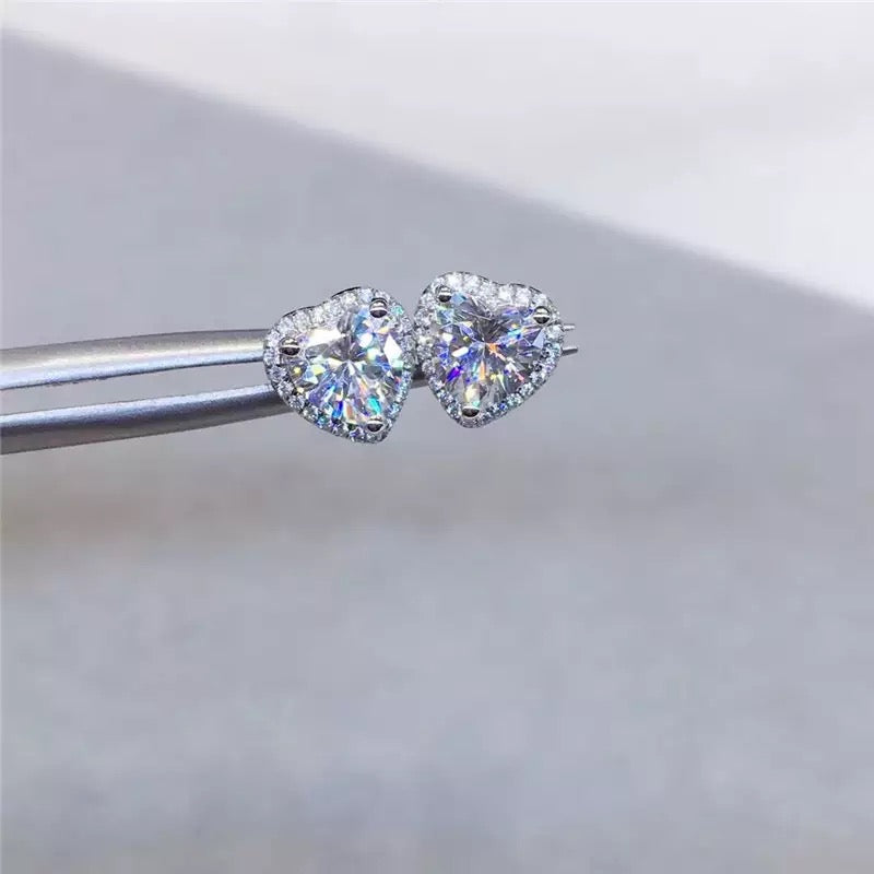 Silver Heart Stud Cubic Zirconia 925 Sterling Silver Earrings