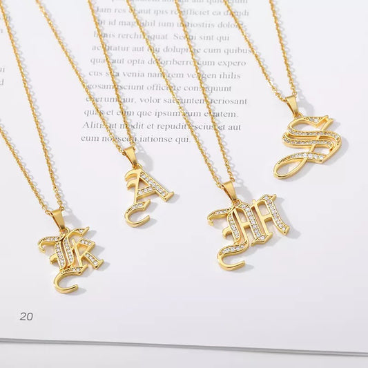 Initial Letter Zircon Stainless Steel Necklace