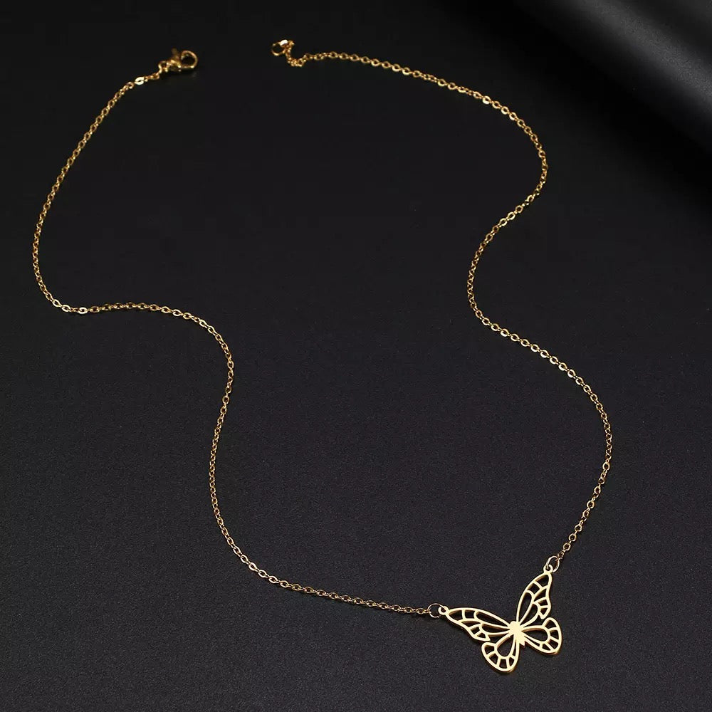 Elegant Gold Hollow Butterfly Stainless Steel Necklace