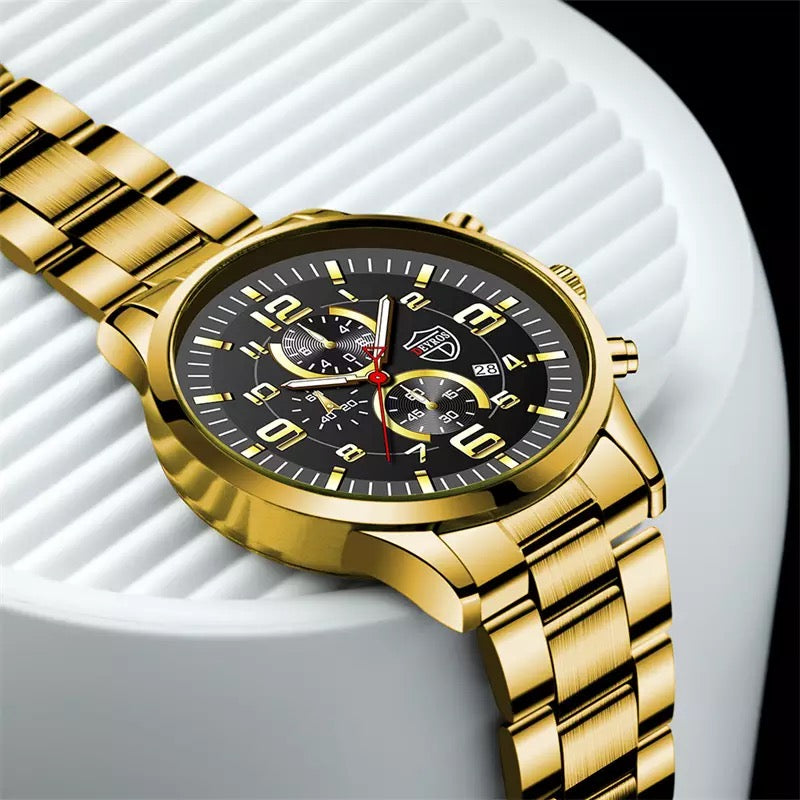 DEYROS Gold & Black Sports Stainless Steel Watch for Men