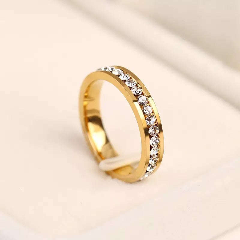 Gold Stainless Steel Crystal Ring Band