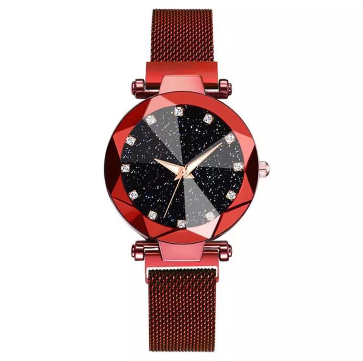 Red Magnetic Galaxy Quartz Stainless Steel Watch for Women