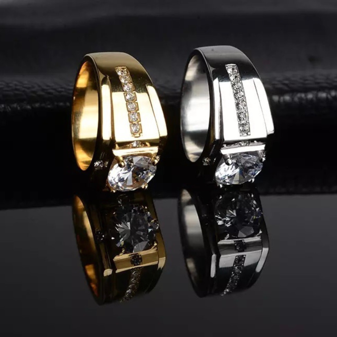 Silver Round Cubic Zircon Stainless Steel Ring for Men