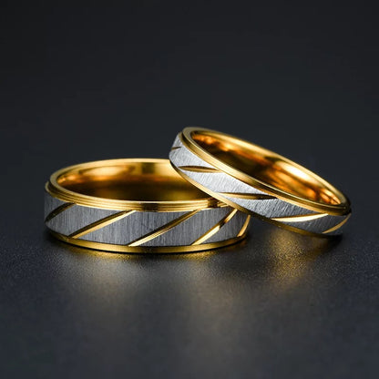 Golden Frosted Stainless Steel Couples Rings