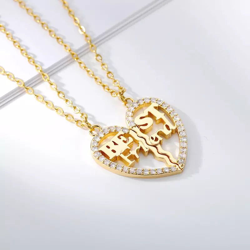 Zircon Spliced Love Heart Best Friends Stainless Steel Necklace Set