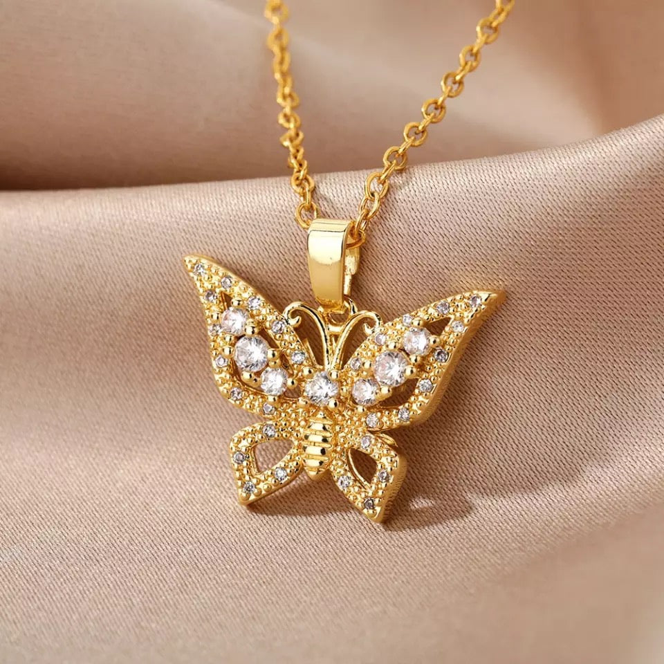 Zircon Butterfly Stainless Steel Necklace