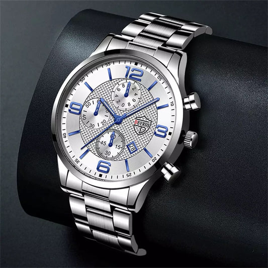DIJANES Silver Luminous Clock Stainless Steel Watch for Men