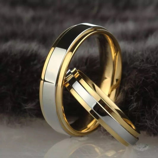 Gold with Silver Lining Stainless Steel Couples Rings