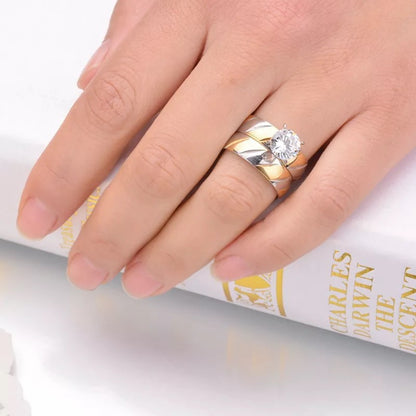 Silver & Gold Streak Stainless Steel Couples Ring Set