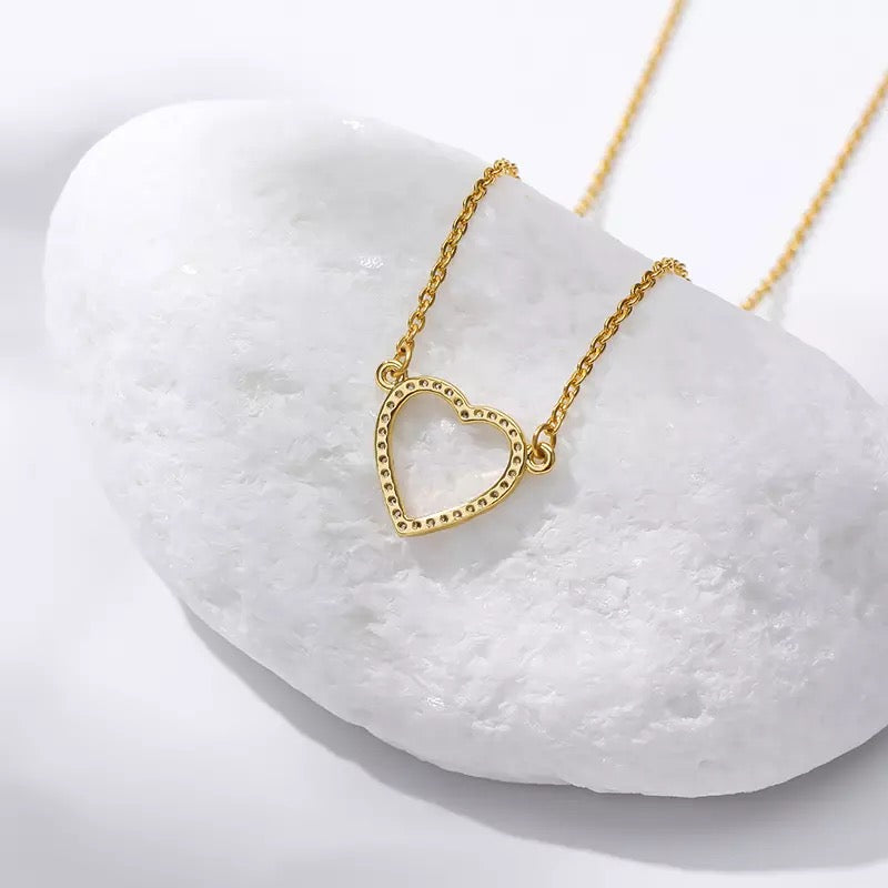 Hollow Love Heart Crystal Stainless Steel Necklace