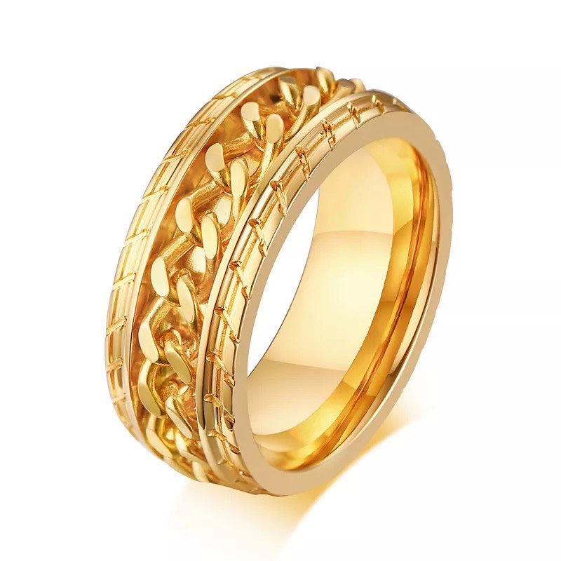 Gold with Gold Chain Spinner Stainless Steel Ring