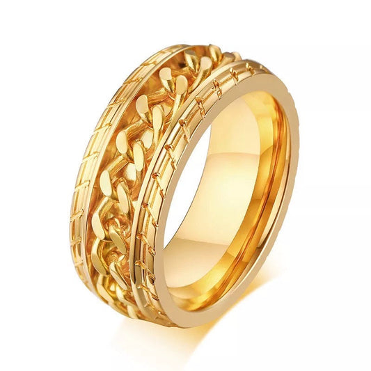 Gold with Gold Chain Spinner Stainless Steel Ring
