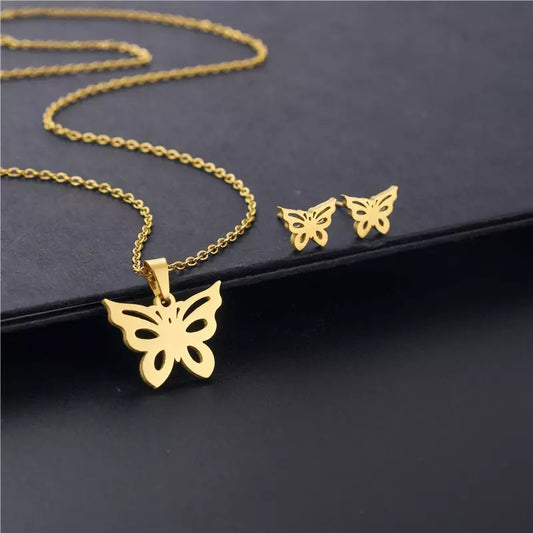 Chic Butterfly Stainless Steel Necklace Set