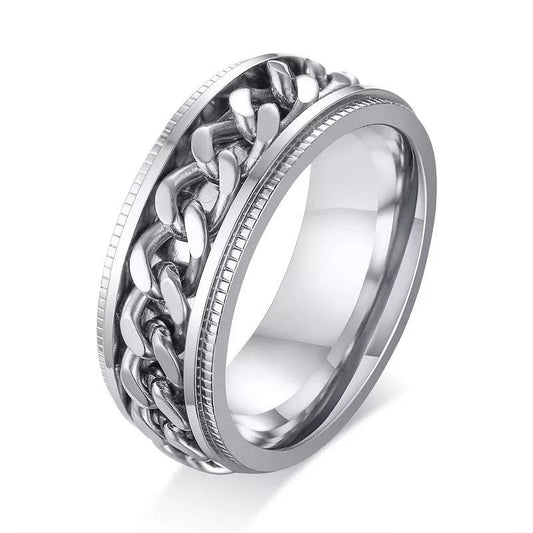 Silver with Silver Chain Spinner Stainless Steel Ring