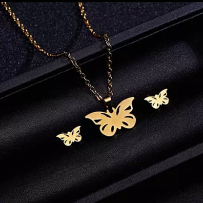 Stainless Steel Gold Necklace Set (Butterfly #G1)