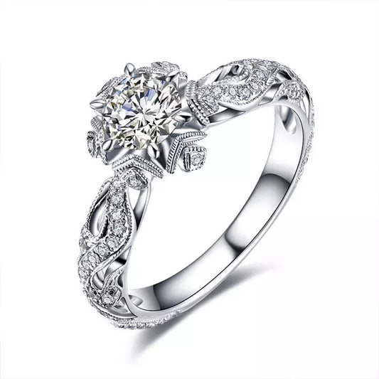 Hollow Flower Cubic Zirconia 925 Sterling Silver Ring