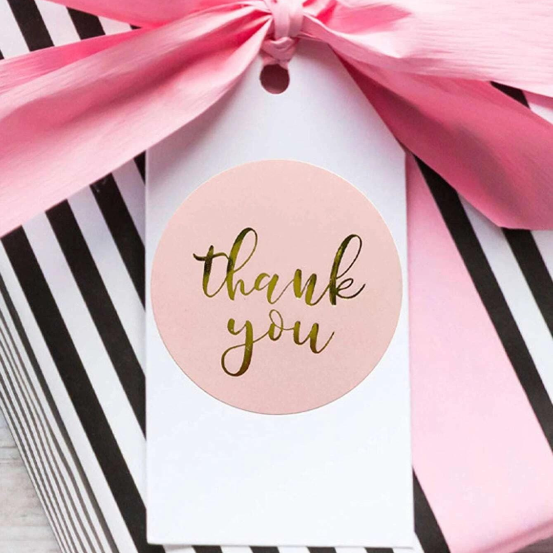 50pcs 1" Pink Thank You Stickers